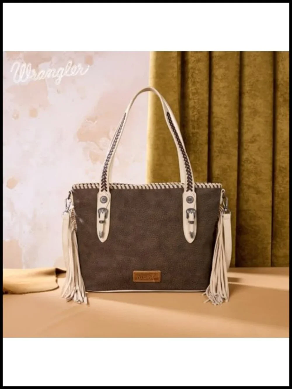 Western Fringe Tote Handbag with Whipstitch Detail Crossbody